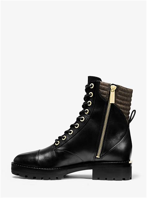 michael michael kors bastian logo trim leather combat boot|Bastian Leather Combat Boot .